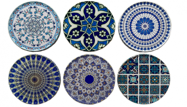 Totally Turkish Drink Coasters Set of 6 - Unique Mediterranean Design Coaster Set for Table Rustic Coasters with Non-Slip Cork Back - Cup Coasters Gift Sets (Ephesus)
