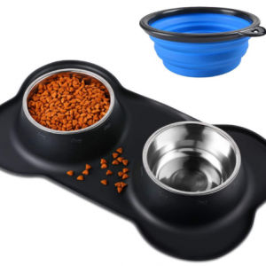 2 x 400ML Dog Bowls with Non slip Silicone Mat